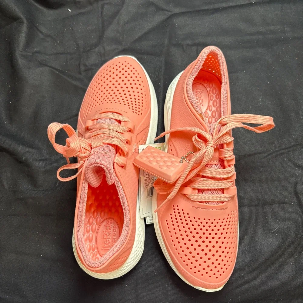 Crocs LiteRide Pacer Electric Pink Lace Up Sneakers Women 9 205234-6KP NEW